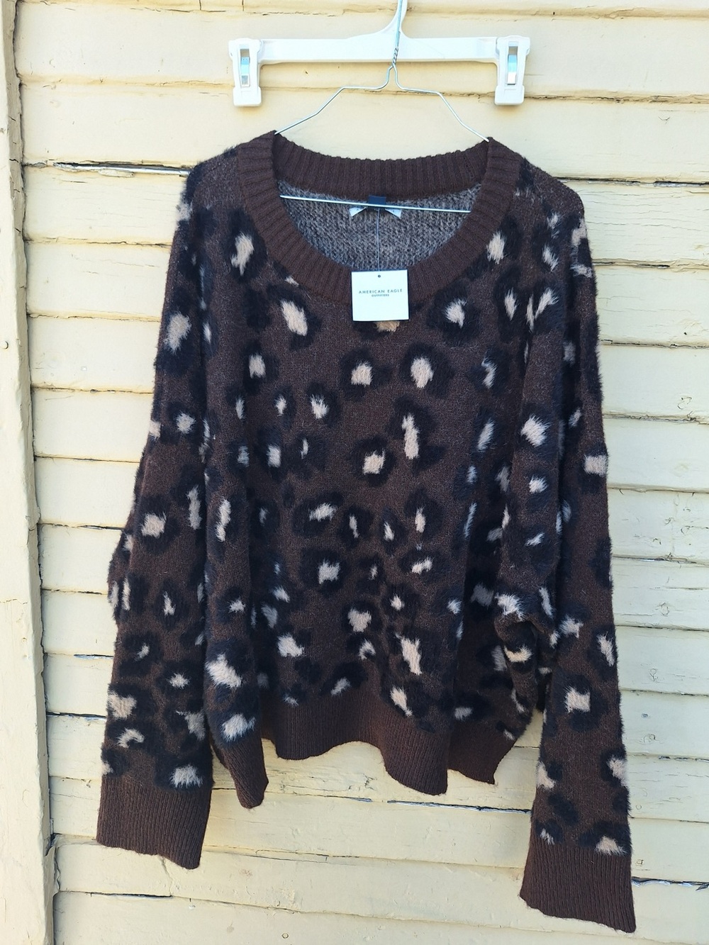 American Eagle Womens Brown Leopard Print Crewneck Sweater